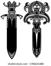 Juego de avistamiento de tatuajes de espadas Logo del emblema del apodo celta