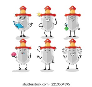 the sword thinking group character. cartoon mascot vector