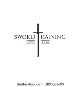 Typografie für die Schwertschulung in der Bauindustrie Logo-Design-Vektorgrafik