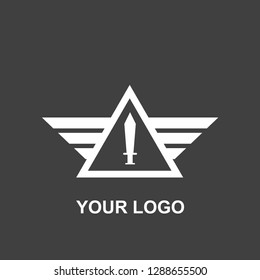 sword triangle wings logo. military black and white template design. silhouette vector