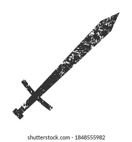 Sword vector cartoon style illustration icon. Grunge texture. Military or heraldry symbol. Protection and security sign. Medieval or knight weapon. Fantasy longsword fencing logo. Clip-art silhouette.