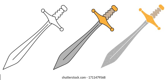 Schwert-Vektorillustration-Design. schwarz-weiß. digitale Hand gezeichnet. Kornstruktur