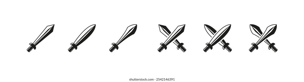 Sword vector flat icon set.