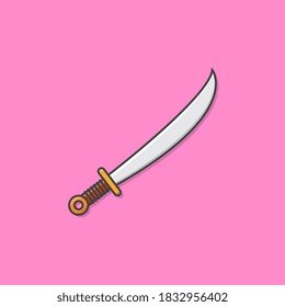 Ilustración del icono del vector de espadas. Icono plano de arma de espada de dibujos animados