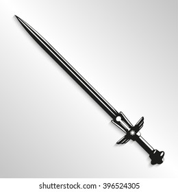 Sword. Vector illustration. Black and white view.