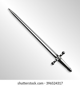Sword. Vector illustration. Black and white view.