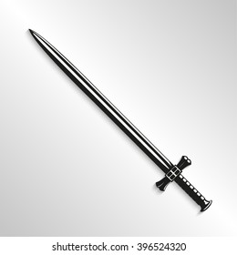 Sword. Vector illustration. Black and white view.