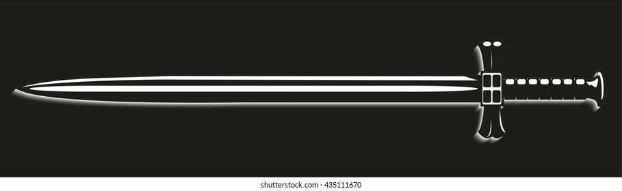 Sword. Vector illustration. Black and white view.