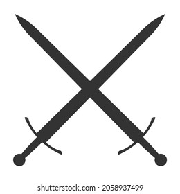Sword vector illustration icon. Crossed swords military or heraldry symbol. Protection and security sign. Medieval or knight weapon. Fantasy longsword fencing logo. Clip-art silhouette.