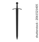 Sword vector illustration icon. Military or heraldry symbol. Protection and security sign. Medieval or knight weapon. Fantasy longsword logo. Clip-art silhouette.