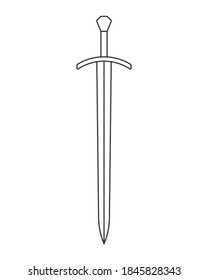 Icono de ilustración de vector de espada. Símbolo militar o heráldico. Signo de protección y seguridad. arma medieval o de caballero. Logo de la esgrima de palas de fantasía. Silhouette de dibujos animados.