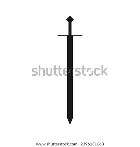 Sword vector illustration icon. Military or heraldry symbol. Protection and security sign. Medieval or knight weapon. Fantasy longsword fencing logo. Clip-art silhouette.