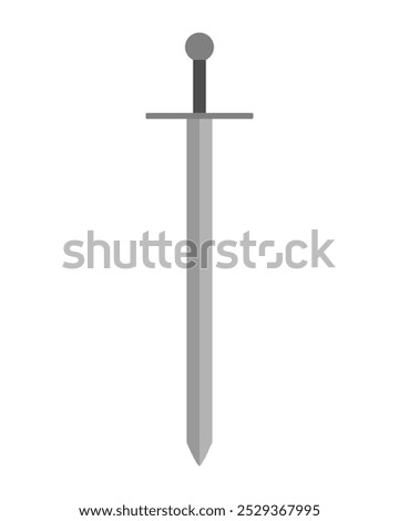 Sword vector illustration icon. Military or heraldry symbol. Protection and security sign. Medieval or knight weapon. Fantasy longsword fencing logo. Clip-art silhouette.