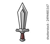 Sword vector illustration isolated on white background. Weapon, sword, knife, mini sword, blade, war, warrior, steel, iron, medieval, game, attack, sticker, clipart, template, icon.