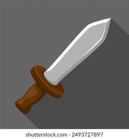 Sword vector illustration isolated on white background. Weapon, sword, knife, mini sword, blade, war, warrior, steel, iron, medieval, game, attack, sticker, clipart, template, icon.
