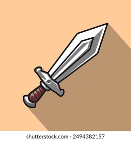 Ilustración vectorial de espada aislada sobre fondo blanco. Arma, espada, cuchillo, mini espada, hoja, guerra, guerrero, acero, hierro, medieval, juego, ataque, pegatina, Clipart, Plantilla, ícono.
