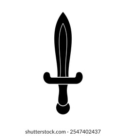 Schwertvektorgrafik einzeln auf weißem Hintergrund. Waffe, Schwert, Messer, Mini-Schwert, Klinge, Krieg, Krieger, Stahl, Eisen, Mittelalter, Spiel, Angriff, Aufkleber, Clipart, Vorlage, Symbol.