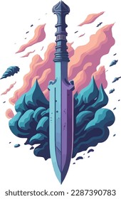 sword vector illustration on fire