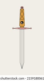 Espada, ilustración vectorial para diseño de tatuajes o impresión.  Ilustración vectorial dibujada por mano