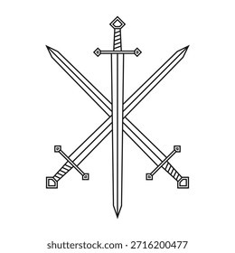 Ilustração do vetor de espada. Três espada cruzou símbolo militar ou ícone heráldico. Sinal de proteção e segurança. Arma medieval ou cavaleiro. Logotipo da espada longa fantasia.