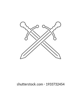 Sword vector line icon on white. Flat vector