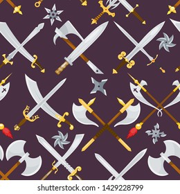 Sword vector medieval weapon of knight with sharp blade and pirates knife illustration broadsword set isolated on background