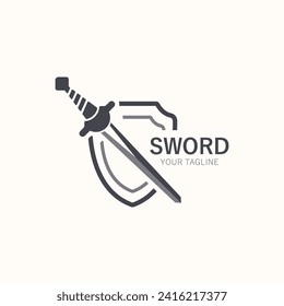 Sword vintage logo design. illustration sword element, can be used as logotype, icon, template coat of arms concept