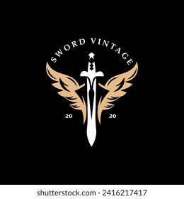 Sword vintage logo design. illustration sword element, can be used as logotype, icon, template coat of arms concept