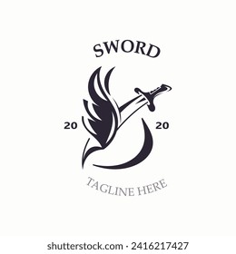 Sword vintage logo design. illustration sword element, can be used as logotype, icon, template coat of arms concept