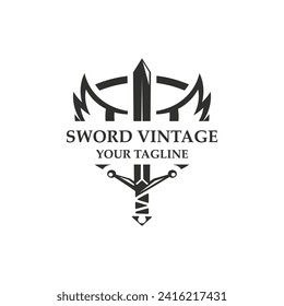 Sword vintage logo design. illustration sword element, can be used as logotype, icon, template coat of arms concept