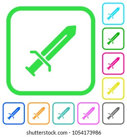 Sword vivid colored flat icons in curved borders on white background