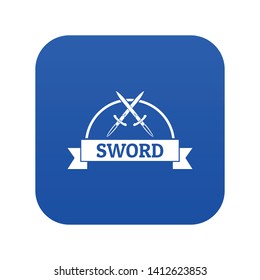 Sword warrior icon blue vector isolated on white background