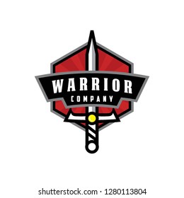 sword warrior knight armor emblem badge in hexagon shape logo icon vector template