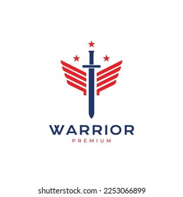 sword warrior war legend wings stars logo design vector icon illustration template