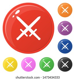 Sword weapon icons set 8 colors isolated on white. Collection of glossy round colorful buttons. Vector illustration for any design.