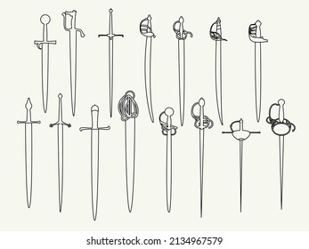 sword weapon line art set collection .sword outline silhouette