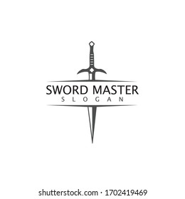 Diseño de la ilustración del logotipo del vector de armas de espada