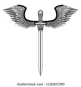 Sword weapon with wings in black and white