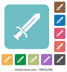 Sword white flat icons on color rounded square backgrounds