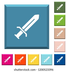 Sword white icons on edged square buttons in various trendy colors