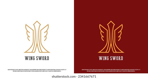 Sword wing logo design illustration. Simple flat silhouette vintage medieval classic minimalist creative abstract line art wings and sword weapon beauty fight dexterity gladiator knight fighter.