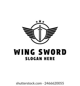 Sword Wing Logo Design mit Stern, Schild und Kreis Vintage Retro Stil