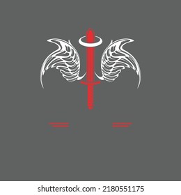 Espada con diseño de alas. Guardia. Espada medieval con alas. Elemento de diseño para logotipo, etiqueta, emblema, signo, insignia. Ilustración del vector