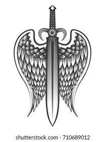 Sword Wings Drawn Tattoo Style Vector Stock Vector (Royalty Free ...