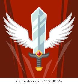 Sword with wings icon, can be used as a skill icon, game shortcut, achievement icon.