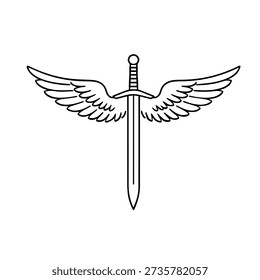 Sword with wings line icon vector on a white background
Vector line icon