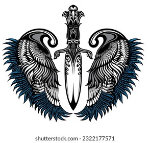 Espada con alas. Ilustración vectorial de la plantilla de logotipo de espada y ala