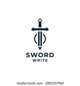 Sword write pencil silhouette logo concept  Logo can be used for icon  brand  identity  sword  pencil  write  pen    symbol