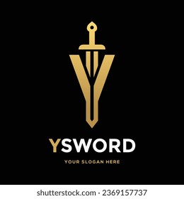 Sword Y letter or number vector logo template. This logo use gold. Suitable for business