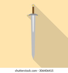Sword,broadsword,longsword flat style icon with long shadow. Vector EPS10